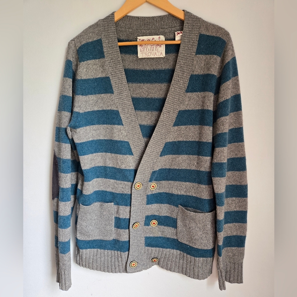 Trovata Gray and Blue Striped Cardigan